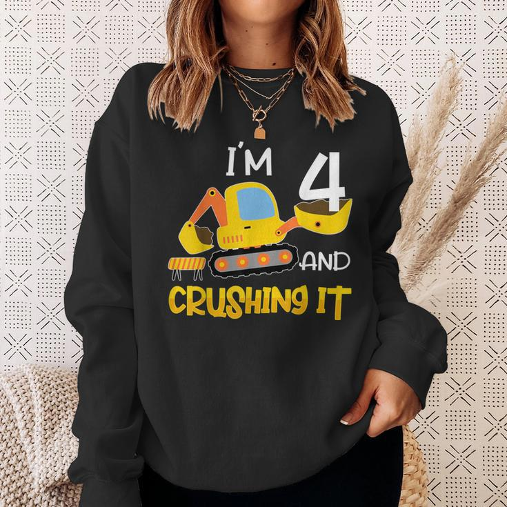 4Th Birthday Four 4Yr Construction Lover 4 Years Old Boy Sweatshirt Gifts for Her