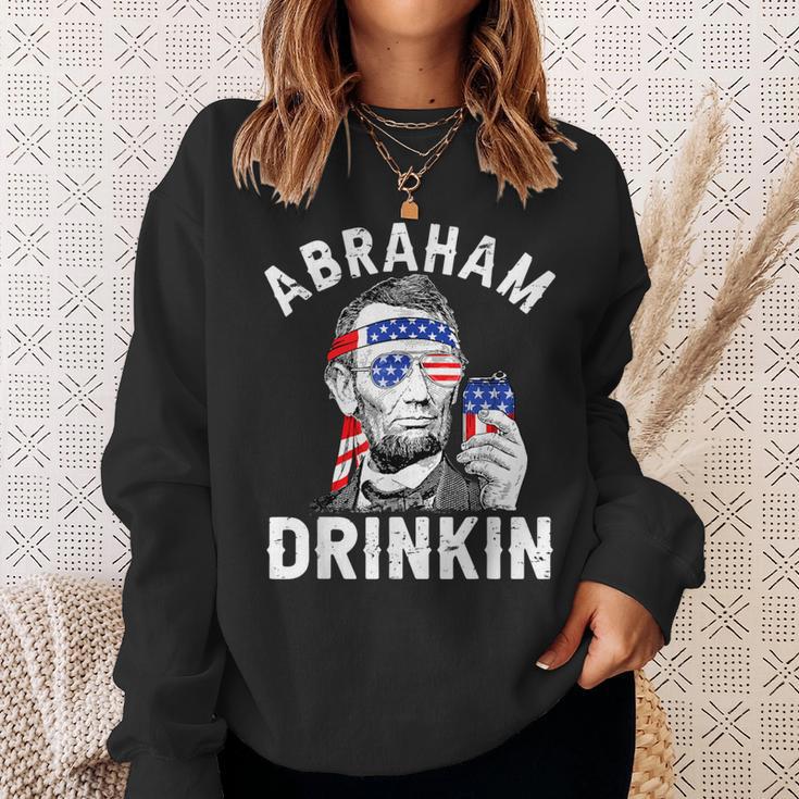 4Th Of July Abraham Drinking Merica Abe Lincoln Beer Lover Sweatshirt Gifts for Her