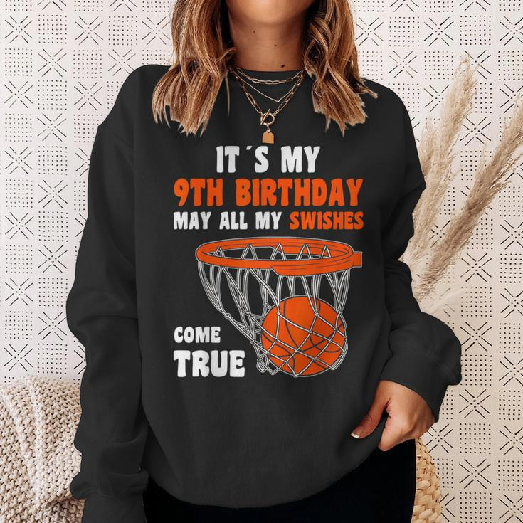 9 Year Old Happy 9Th Birthday Basketball 9Th Birthday Sweatshirt Gifts for Her