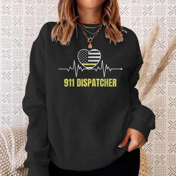 911 Dispatcher Thin Yellow Line Dispatch Us American Flag Sweatshirt Gifts for Her