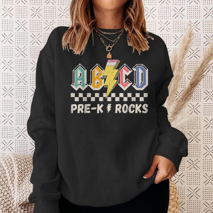 Abcd Pre-K Kindergarten Rocks Pencil Lightning Teachers Rock Sweatshirt Gifts for Her