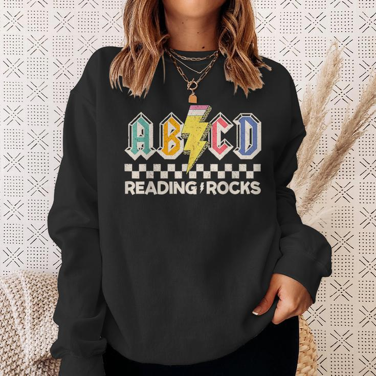 Abcd Reading Rocks Cute Rock'n Roll Lover Math Teachers Sweatshirt Gifts for Her