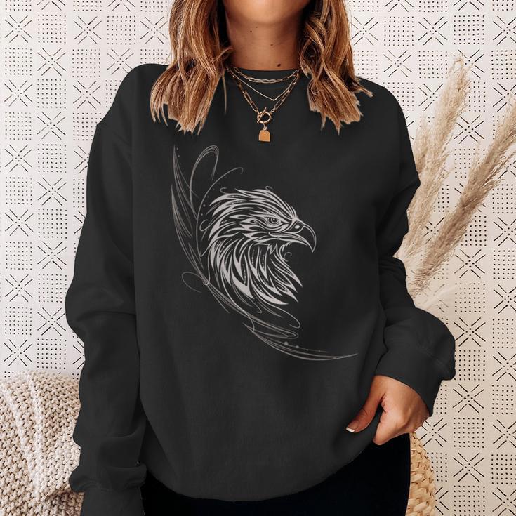 Adler Mit Fineline Tribal Adlerkopf Tattoo Für Animal Lover Sweatshirt Geschenke für Sie