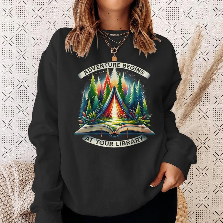 Adventure Begins At Your Library Outdoor Activities Reading Sweatshirt Gifts for Her
