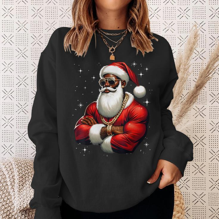 African American Santa Claus Family Christmas Black Sweatshirt Gifts for Her