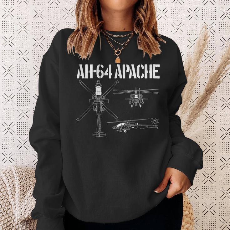 Ah64 Apache Schematic Military Attack Helicopter Apache Sweatshirt Gifts for Her