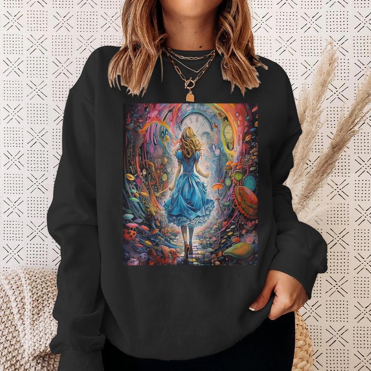 Alice In Wonderland Trippy Rainbow Sweatshirt Gifts for Her