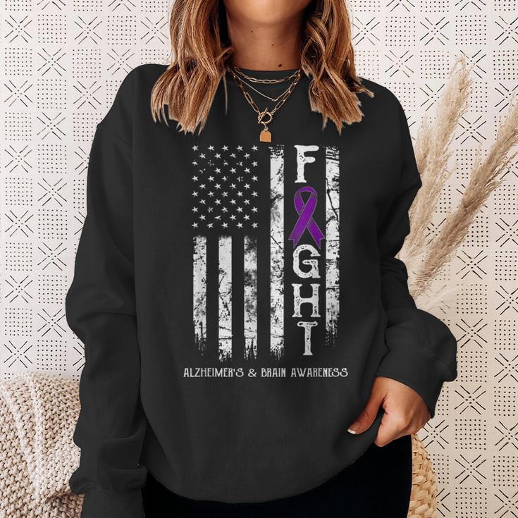 Alzheimer's And Brain Warrior Us Flag Sweatshirt Gifts for Her