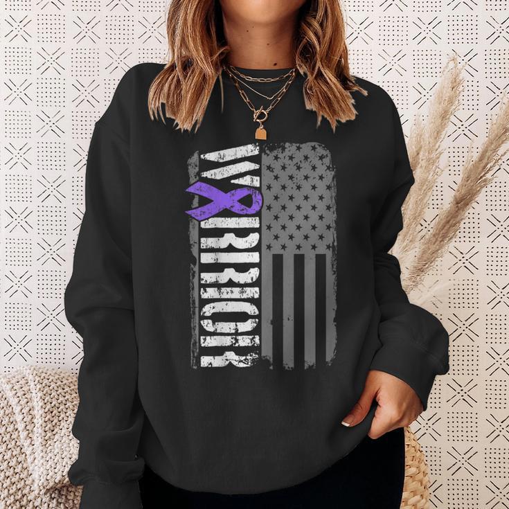 Alzheimers Warrior Vertical American Flag Awareness Ribbon Sweatshirt Gifts for Her