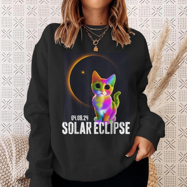 America Totality 04 08 24 Total Solar Eclipse 2024 Cute Cat Sweatshirt Gifts for Her