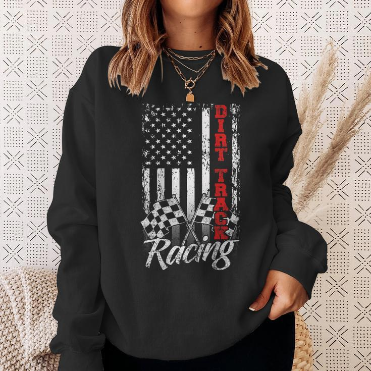 American Flag Dirt Track Racing Car Bike Driver Back Print Sweatshirt Gifts for Her