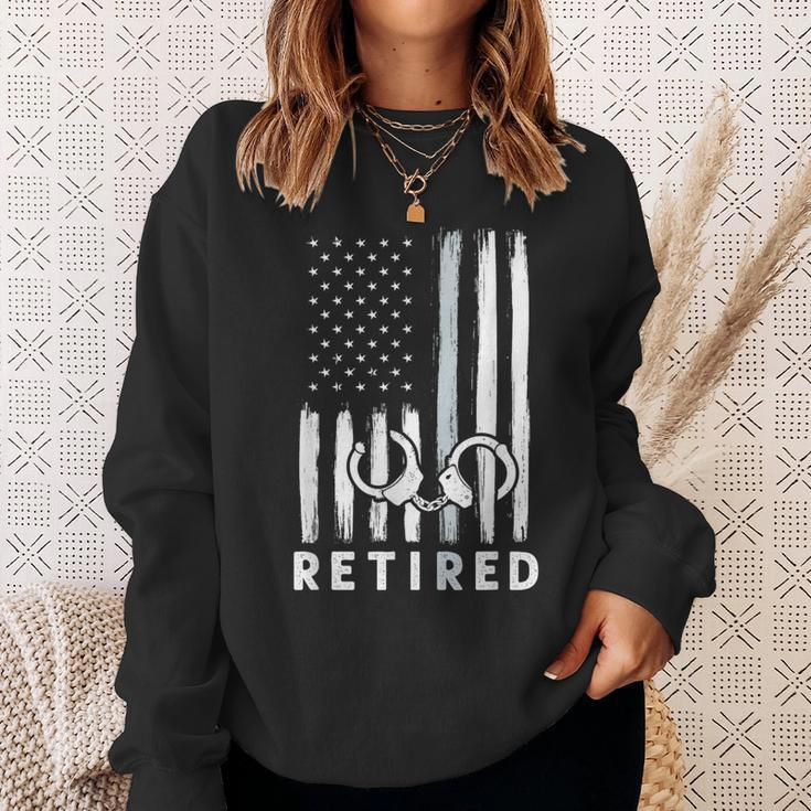 American Flag Thin Silver Line Retired Correction Officer Sweatshirt Gifts for Her
