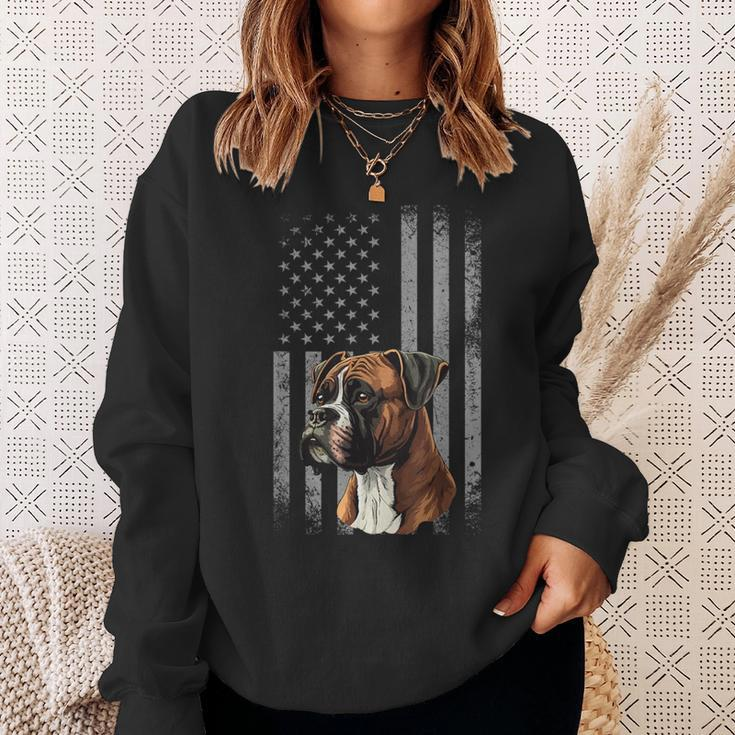 American Flag Usa Patriot Boxer Dog Dad Sweatshirt Gifts for Her