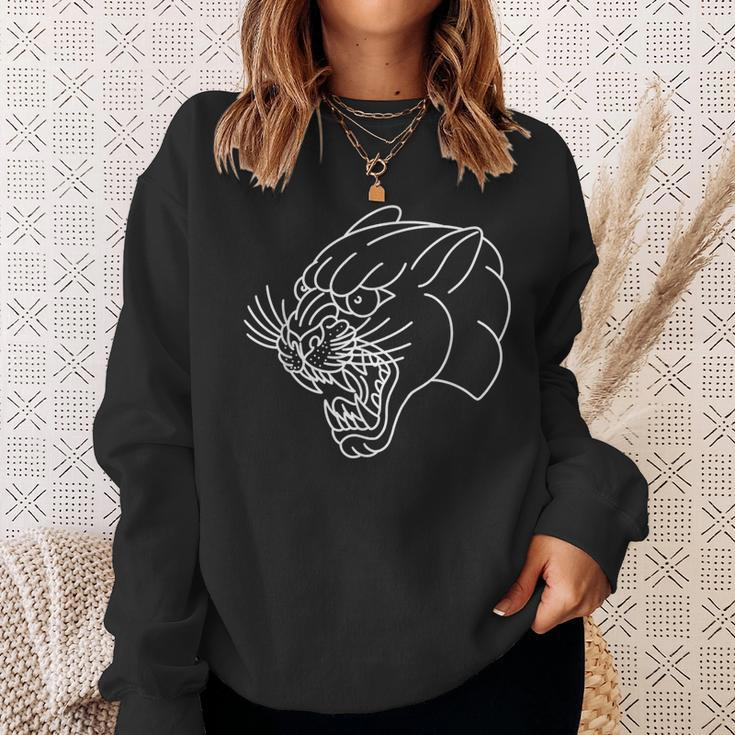 American Traditional Panther Head Outline Tattoo Sweatshirt Gifts for Her