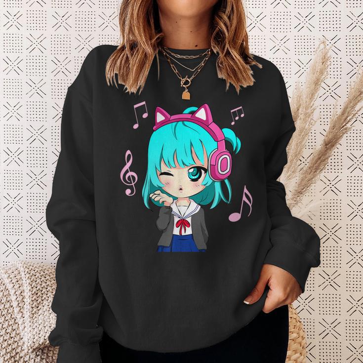 Anime Y Música Chica Para Adolescente Chibi Gráfico Anime Chica Camisa de entrenamiento Regalos para ella