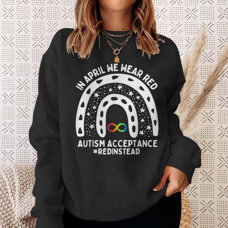 In April We Wear Red Autism Awareness Acceptance Red Instead Sweatshirt Gifts for Her