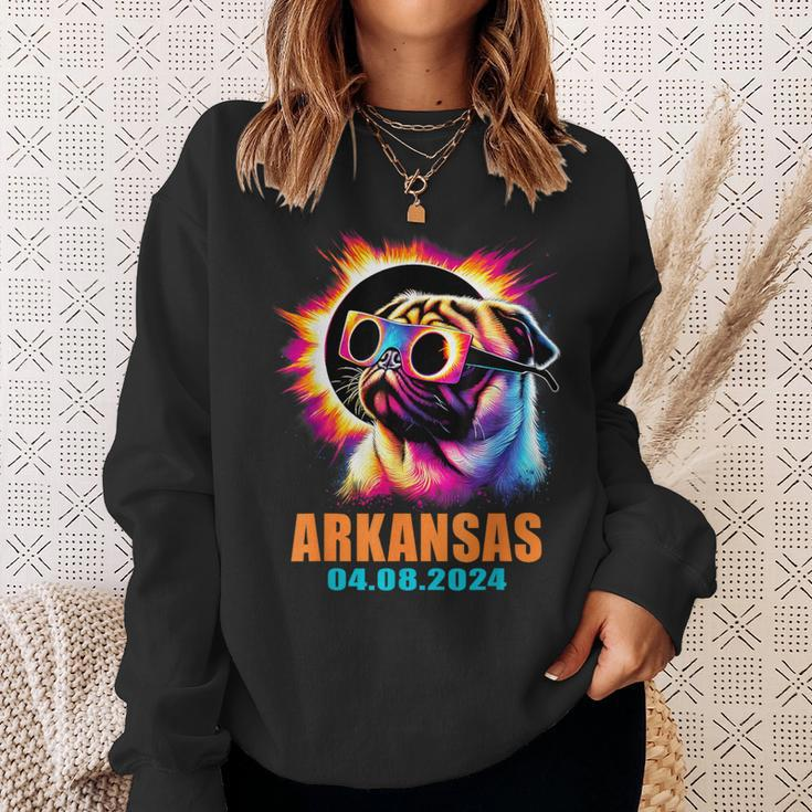Arkansas Total Solar Eclipse 2024 Pug Dog With Glasses Sweatshirt Gifts for Her