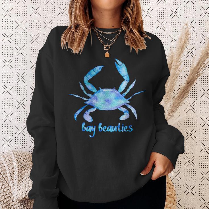 Artistic Watercolor Blue Crab Bay Beauties Sweatshirt Gifts for Her