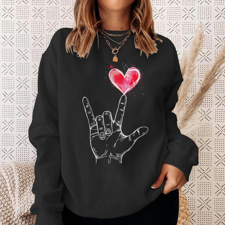 Asl I Love You Hand Sign Language Heart Valentine's Day Sweatshirt Gifts for Her
