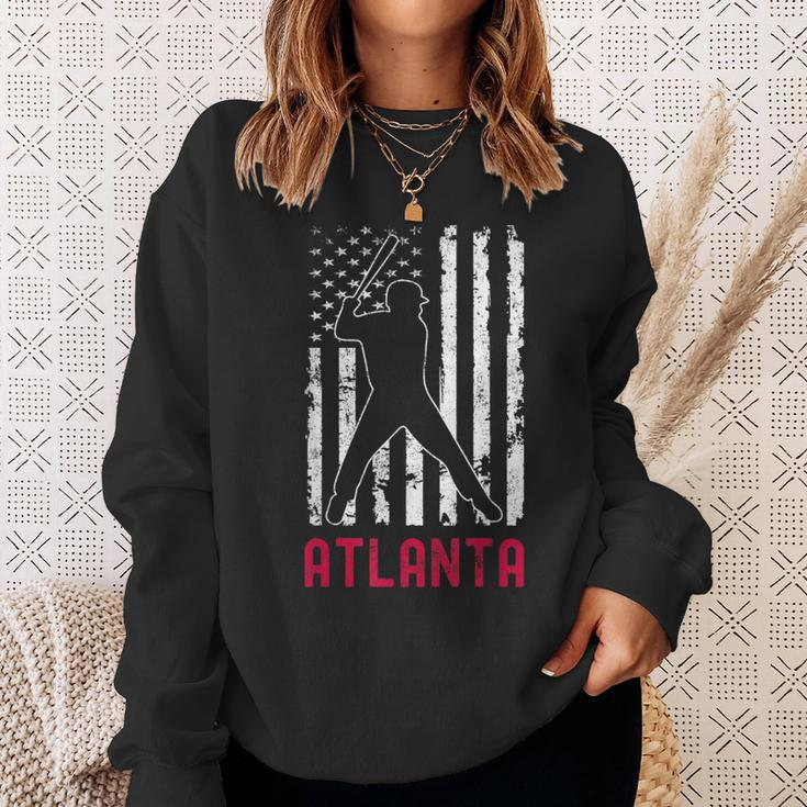 Atlanta American Flag Baseball Weathered Sweatshirt Gifts for Her