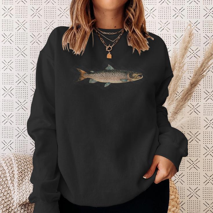 Atlantic Salmon Vintage Illustration Da Vinci Style Fishing Sweatshirt Gifts for Her