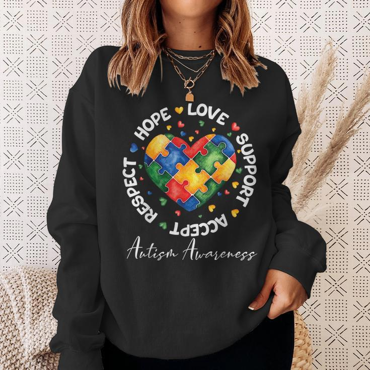 Autism Awareness Love Heart Puzzle Pieces Sweatshirt Gifts for Her