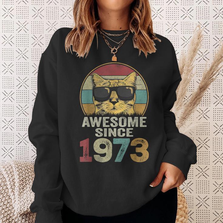 Awesome Since 1973 50Th Birthday 50 Year Old Cat Lovers Sweatshirt Gifts for Her