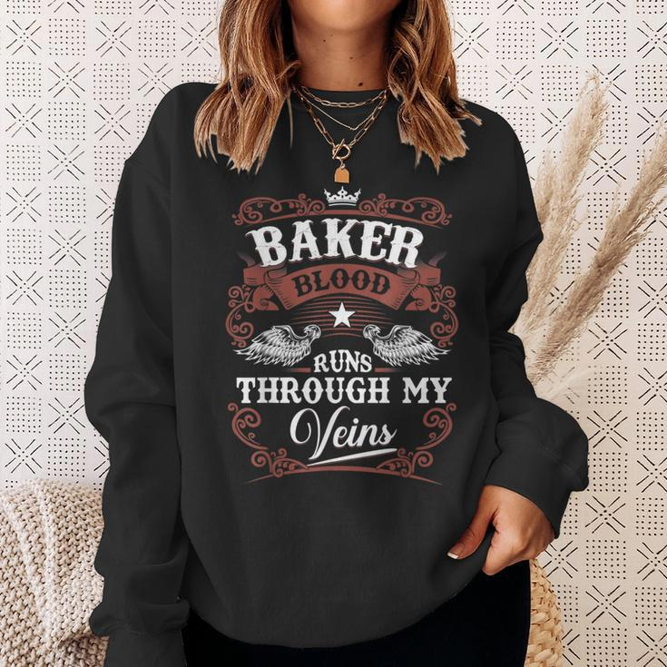 Baker Blood Runs Through My Veins Family Name Vintage Sweatshirt Gifts for Her