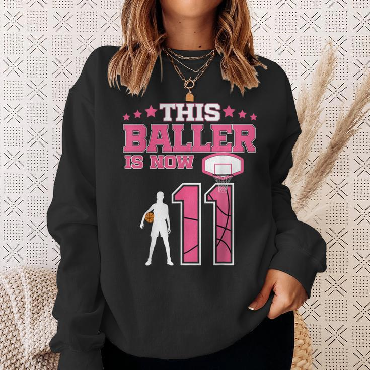 This Baller Is Now 11 Year Old Basketball 11Th Birthday Girl Sweatshirt Gifts for Her