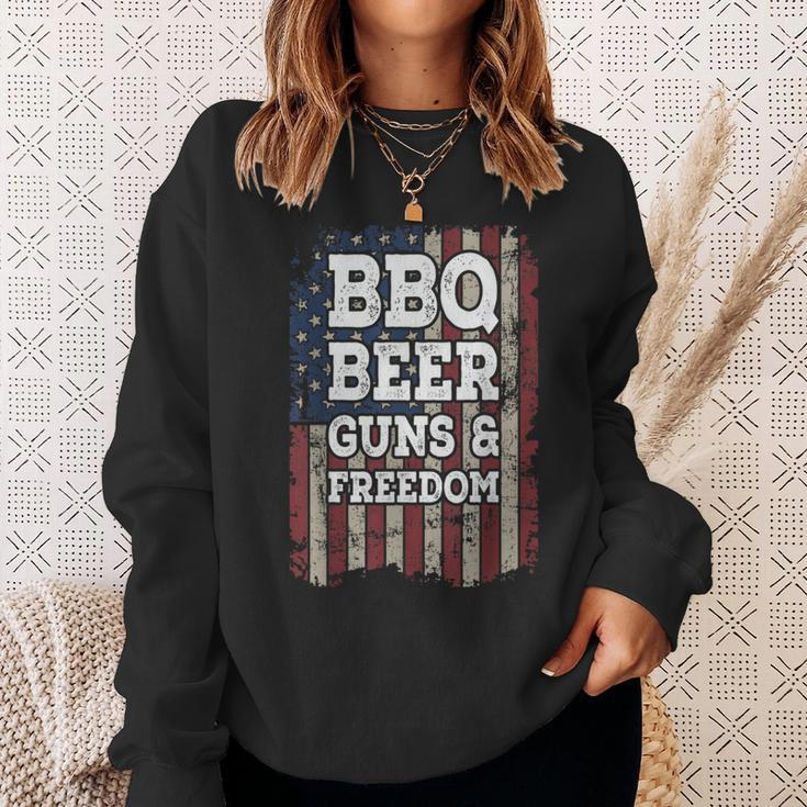 Bbq Beer Guns & Freedom Vintage Usa Flag Bbq Drinking Gun Sweatshirt Gifts for Her