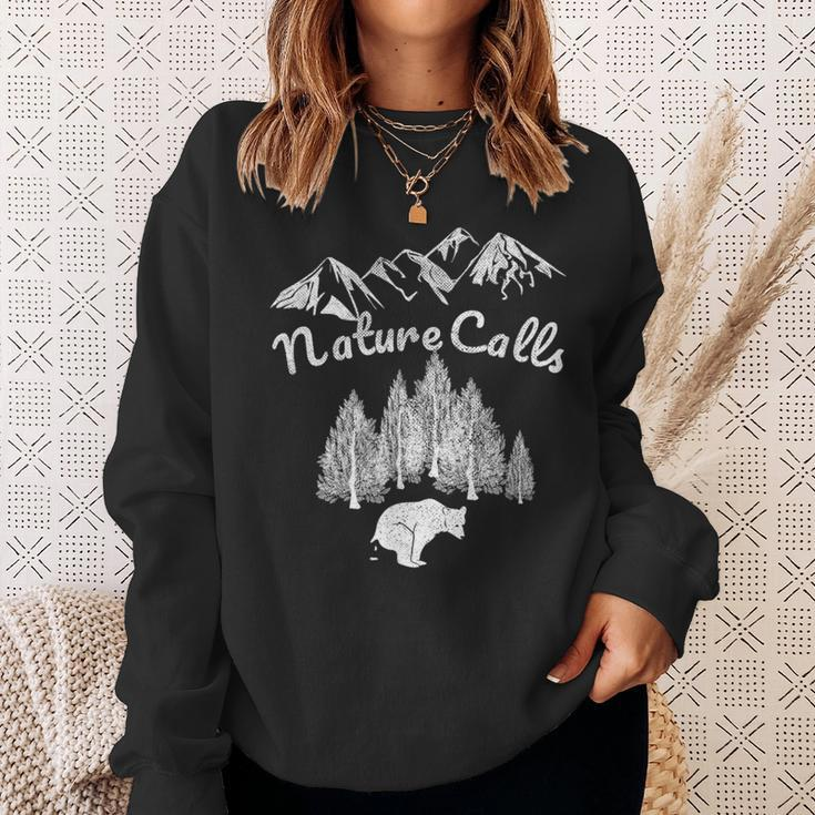 Bear Pooping In Woods Nature Camping Accessories Sweatshirt Gifts for Her