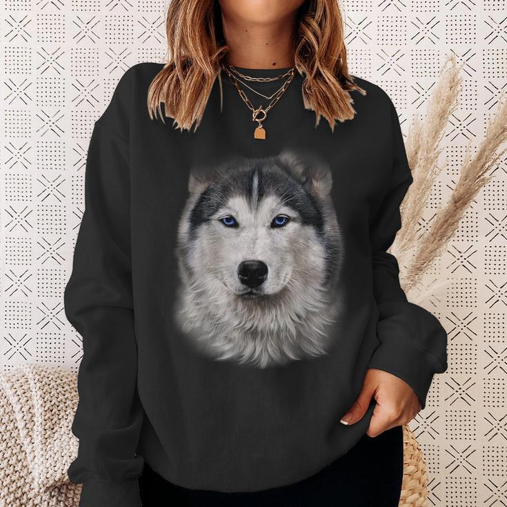 Beautiful Siberian Husky Dog Face Sweatshirt Gifts for Her