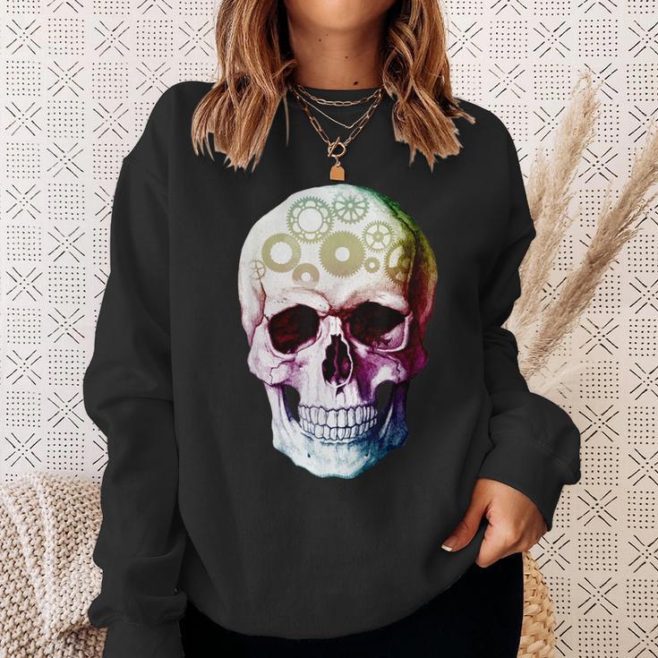 Beautiful Steampunk Multicolor Gear Skull Sweatshirt Gifts for Her