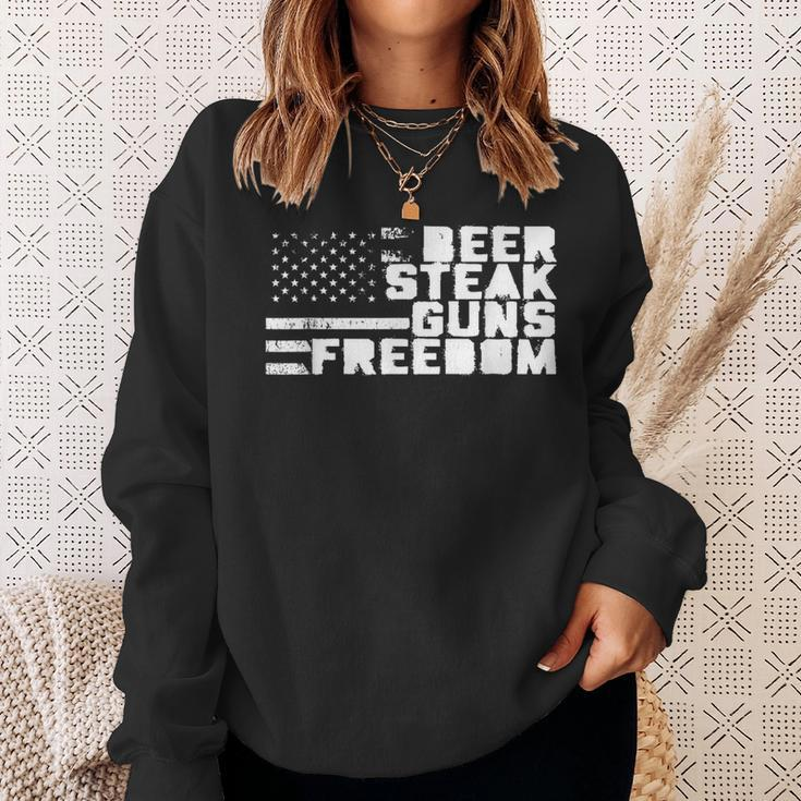 Beer Steak Guns & Freedom American Flag Sweatshirt Gifts for Her