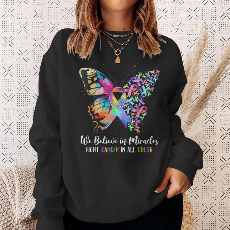 We Believe In Miracles Fight In All Color Support The Cancer Sweatshirt Gifts for Her