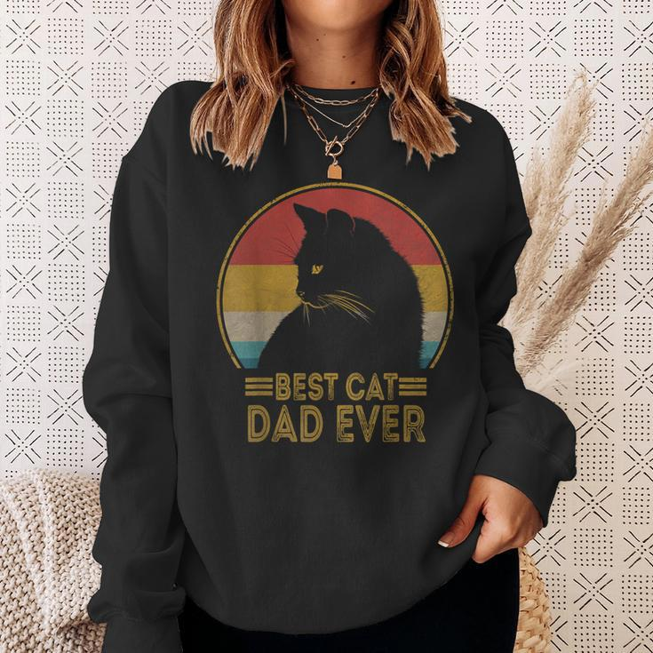 Best Cat Dad Ever Retro Sunset Daddy Cat Father's Day Sweatshirt Gifts for Her