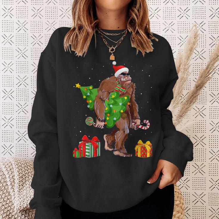 Bigfoot Santa Christmas Tree Lights Xmas Sasquatch Sweatshirt Gifts for Her
