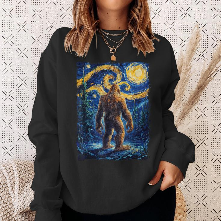 Bigfoot Starry Night Sasquatch Van Gogh Painting Sweatshirt Gifts for Her