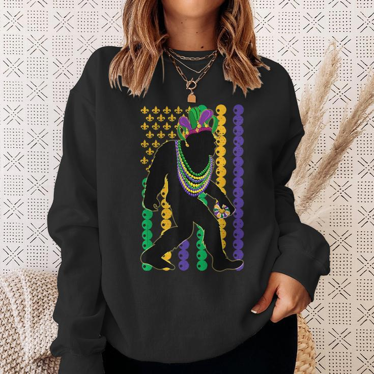Bigfoot Wearing Hat Mardi Gras Beads With Flag Mardi Gras Sweatshirt Gifts for Her
