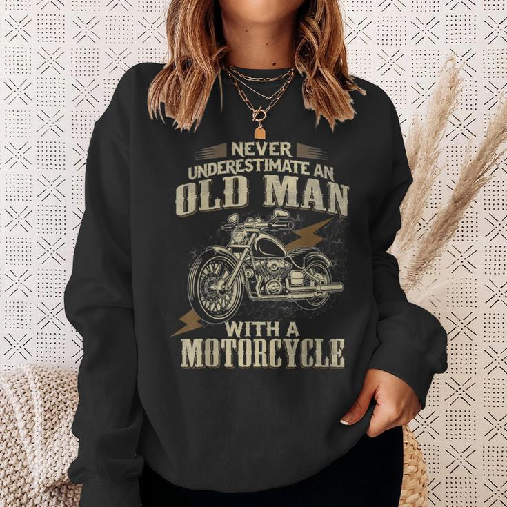 Bikers Never Underestimate An Old Man On A Motorbike Biker Sweatshirt Gifts for Her
