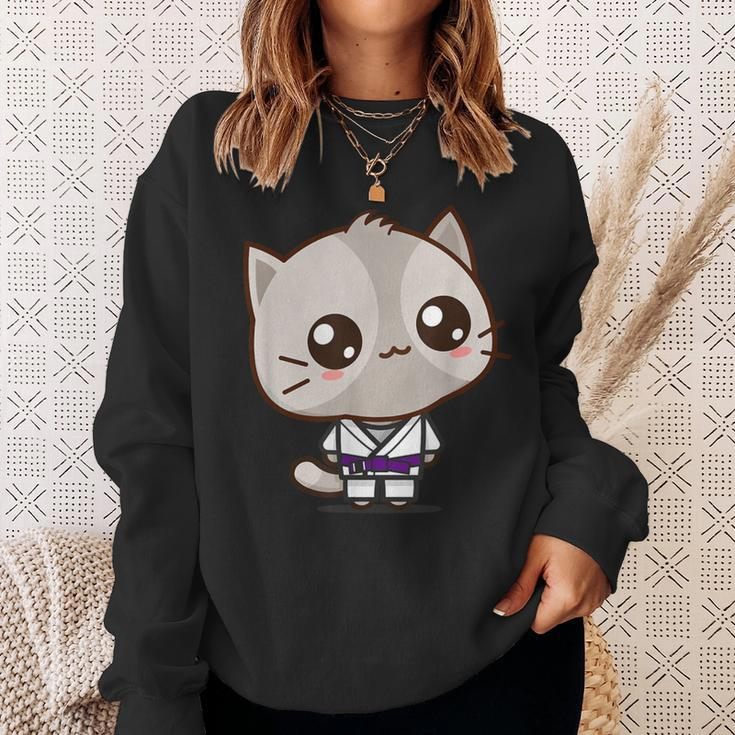 Bjj Brazilian Jiu Jitsu Purple Belt Kawaii Cat Sweatshirt Gifts for Her