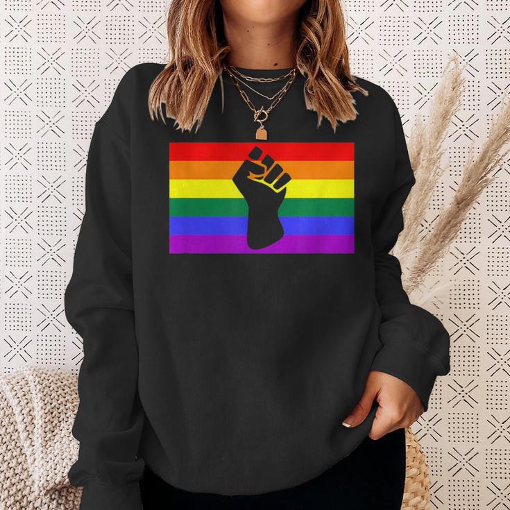 Black Protest Fist Lgbtq Gay Pride Flag Blm Unity Equality Sweatshirt Gifts for Her