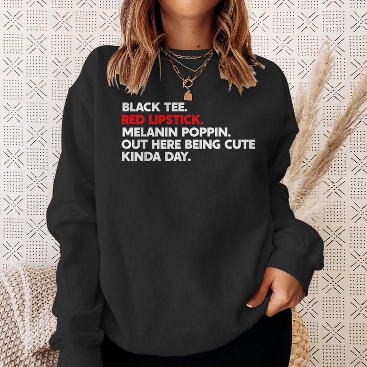 Black Red Lipstick Melanin Poppin Out Here Being Cute Sweatshirt Gifts for Her