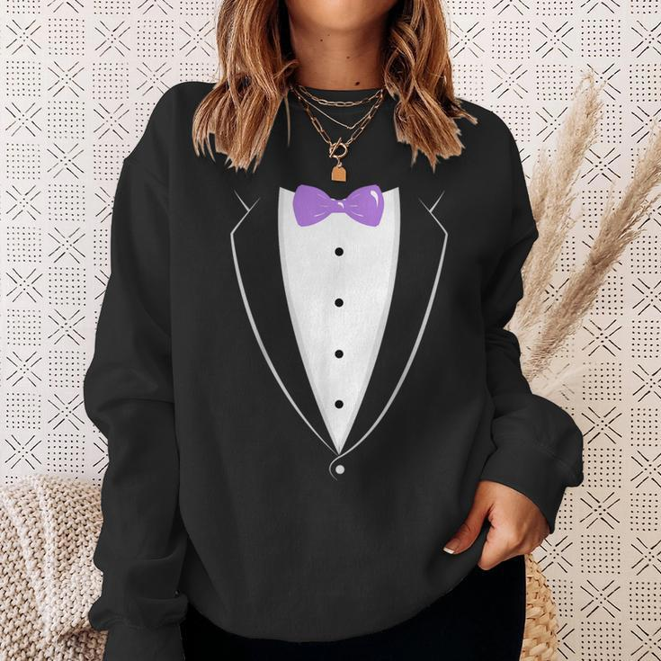Black And White Tuxedo With Lavender Bow Tie NoveltySweatshirt Gifts for Her