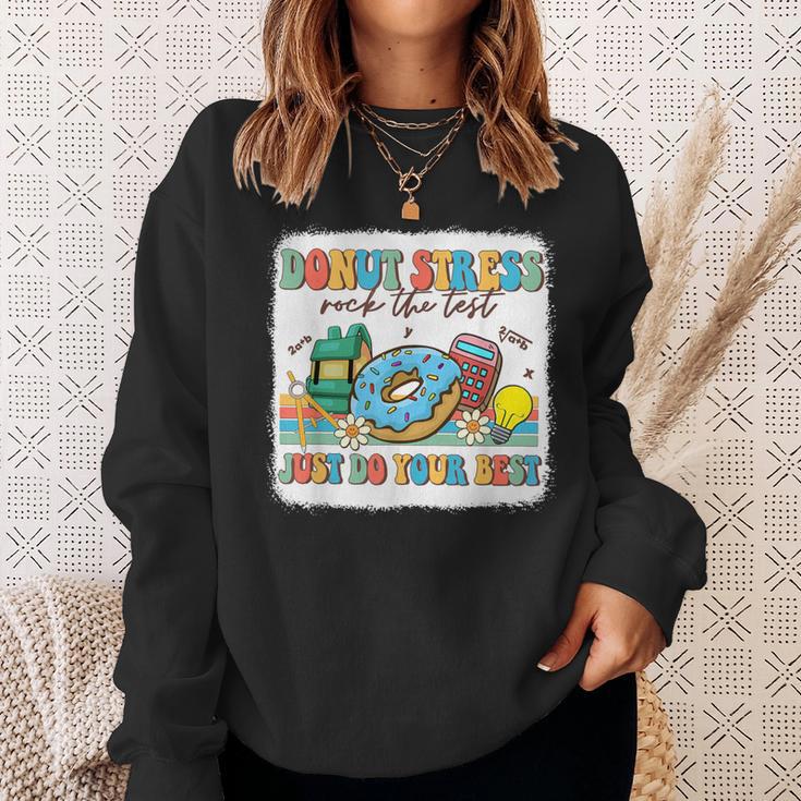 Bleached Donut Stress Just Do Your Best Test Day Testing Day Sweatshirt Gifts for Her