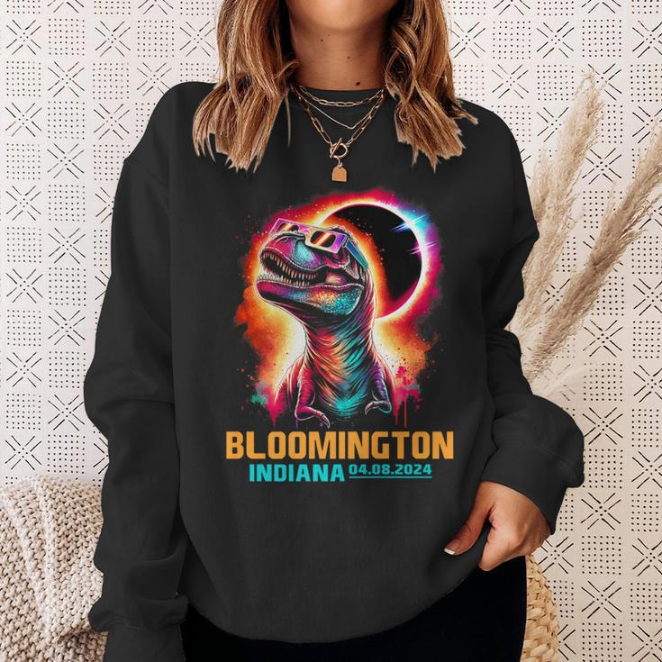 Bloomington Indiana Total Solar Eclipse 2024Rex Dinosaur Sweatshirt Gifts for Her