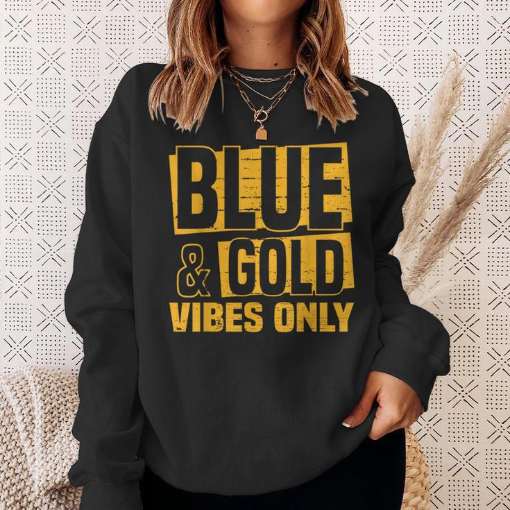 Blue And Gold Vibes Only School Tournament Team Cheerleaders Sweatshirt Gifts for Her
