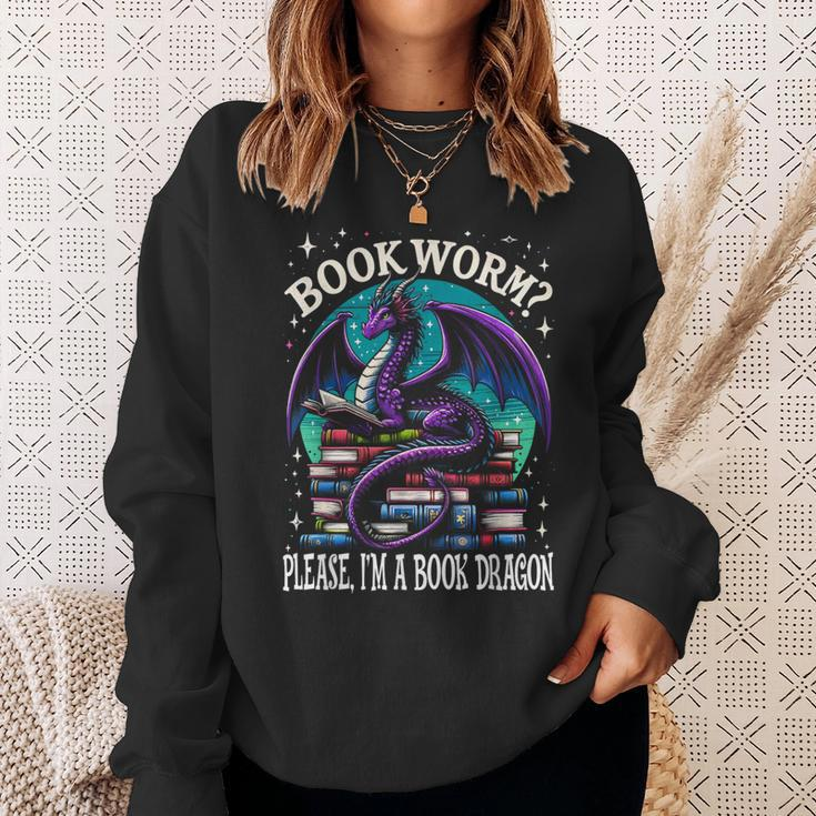 Bookworm Please I'm A Book Dragon Distressed Dragons Books Sweatshirt Gifts for Her