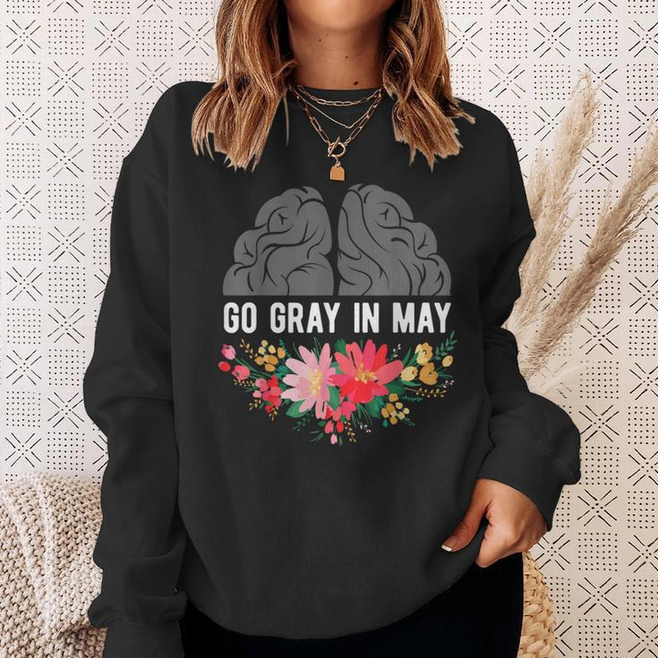 Brain Cancer Tumor Awareness Go Gray In May Flowers Sweatshirt Gifts for Her