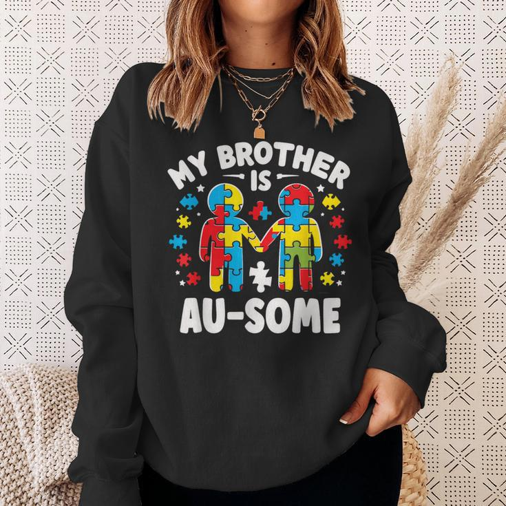 My Brother Is Awesome Autism Awareness Colorful Sweatshirt Gifts for Her